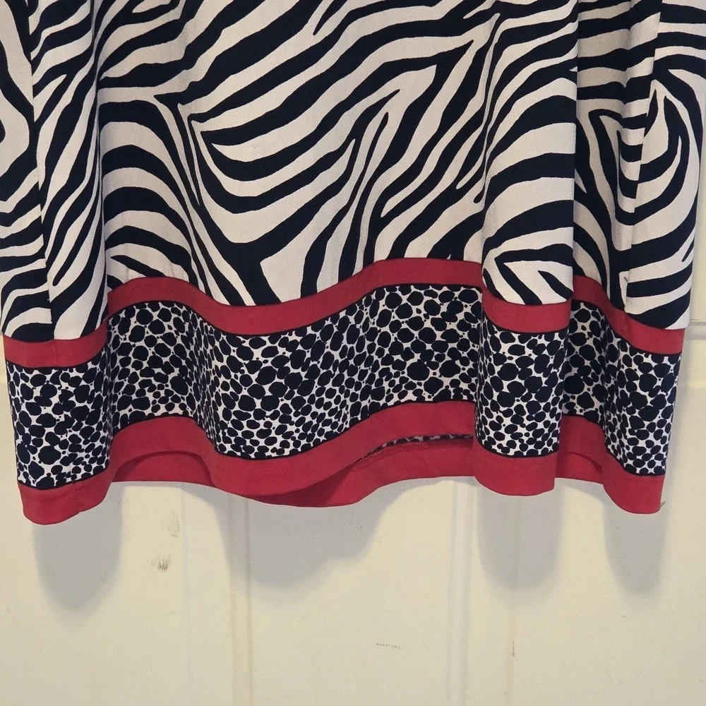 Michael Kors‎ Zebra Print Shift Dress Black White Red 3/4 Sleeve Large L